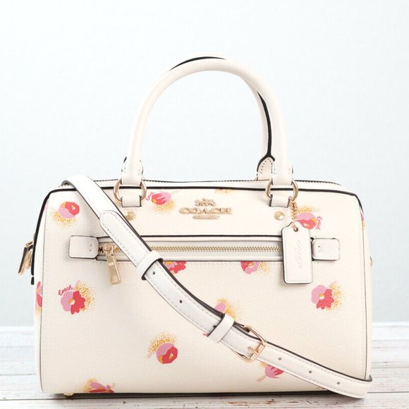 BNWT Coach Rowan Floral Leather Canvas Chalk White Bag Satchel Cross Body C5801 - Picture 6 of 16